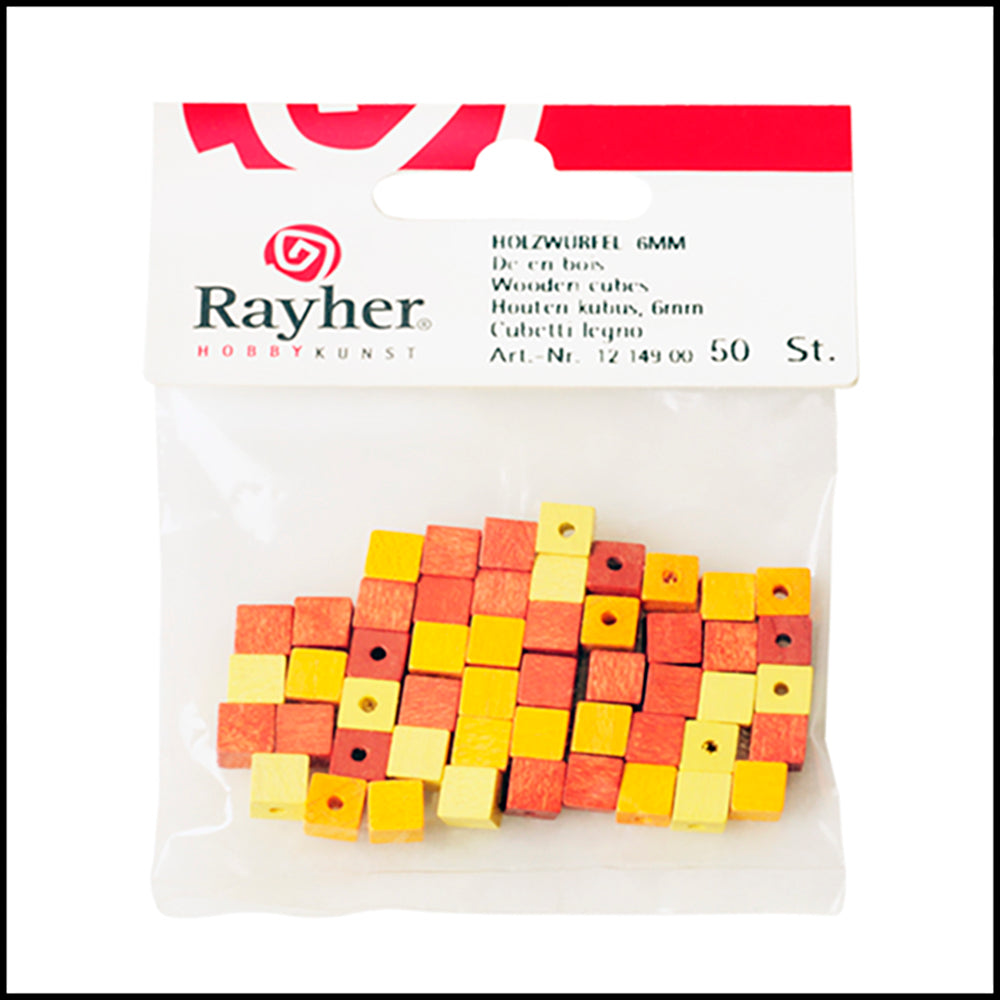 Rayher - Mix vierkante houten kralen 06 mm