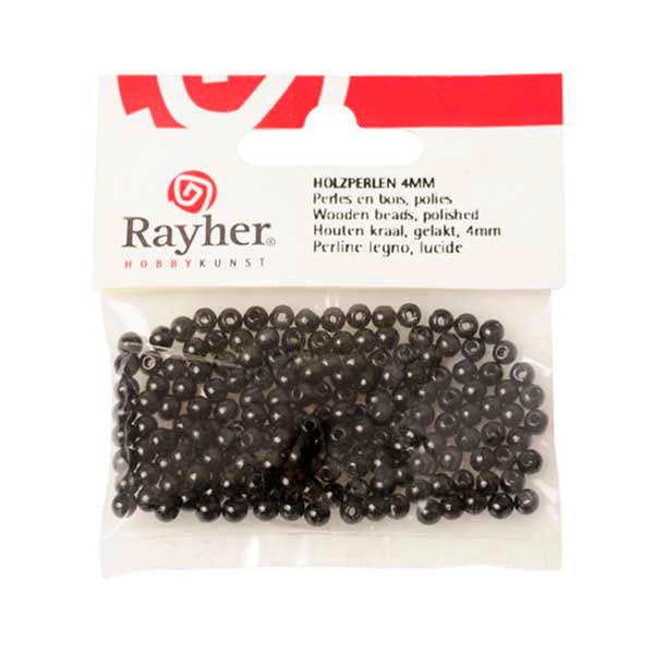 Black Wooden round bead 4 mm, polished, in tab-bag