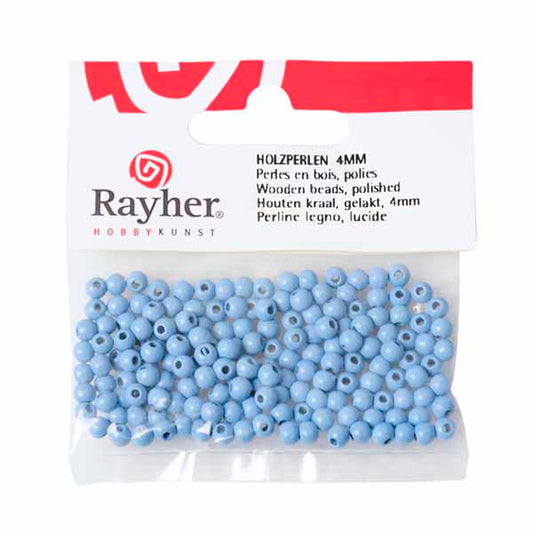 Light Blue Wooden round bead 4 mm, polished, in tab-bag