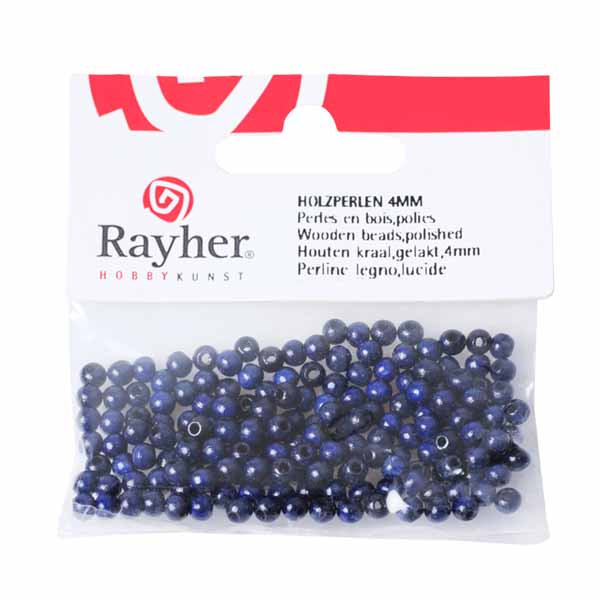 Dark blue Wooden round bead 4 mm, polished, in tab-bag