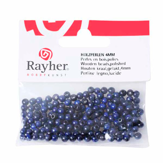 Dark blue Wooden round bead 4 mm, polished, in tab-bag