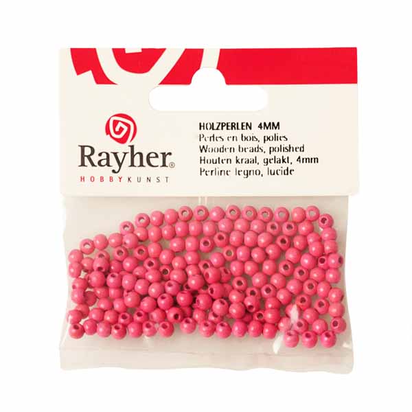 Pink Wooden round bead 4 mm, polished, in tab-bags