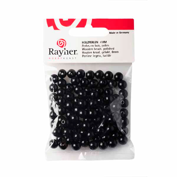 Black Wooden round bead 8 mm, polished, in tab-bag