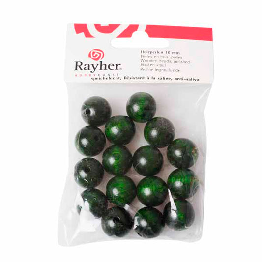 Green Wooden round bead 16 mm, polished, in tab-bag