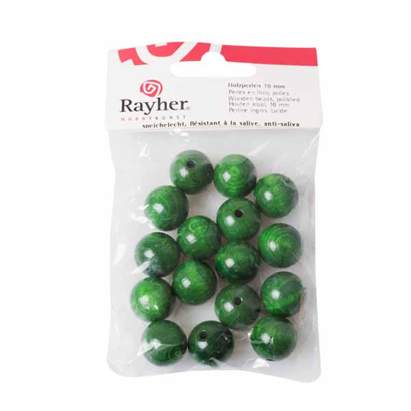 Green Wooden round bead 16 mm, polished, in tab-bag