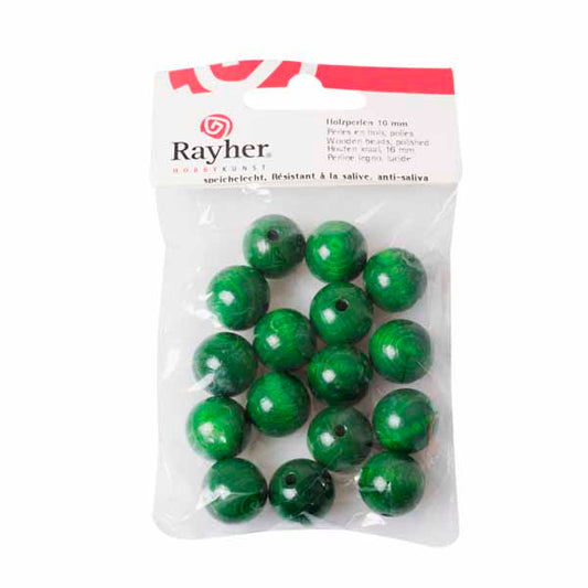 Green Wooden round bead 16 mm, polished, in tab-bag