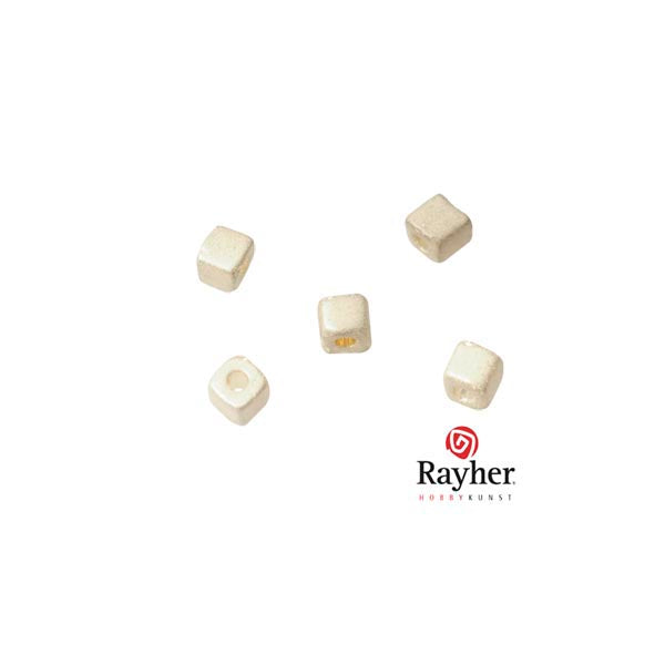 Cream metallic square rocailles 3,4x3,4mm from Rayher.