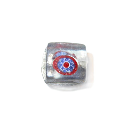 Transparent square glass bead with design