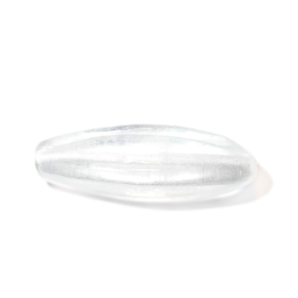 Transparent, oblong glass bead