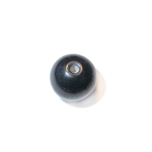 Black, round glass bead