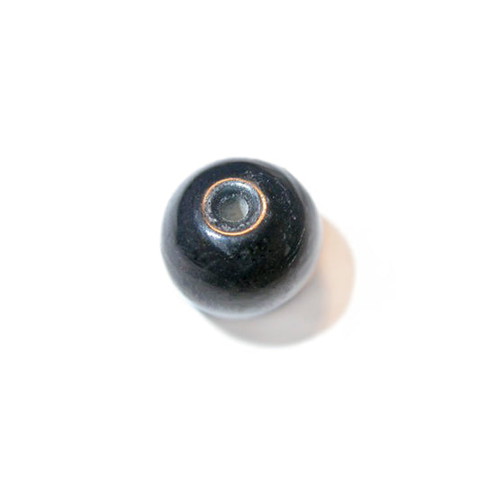 Black, round glass bead