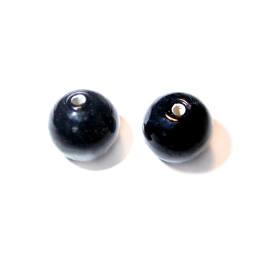 Black, round glass bead