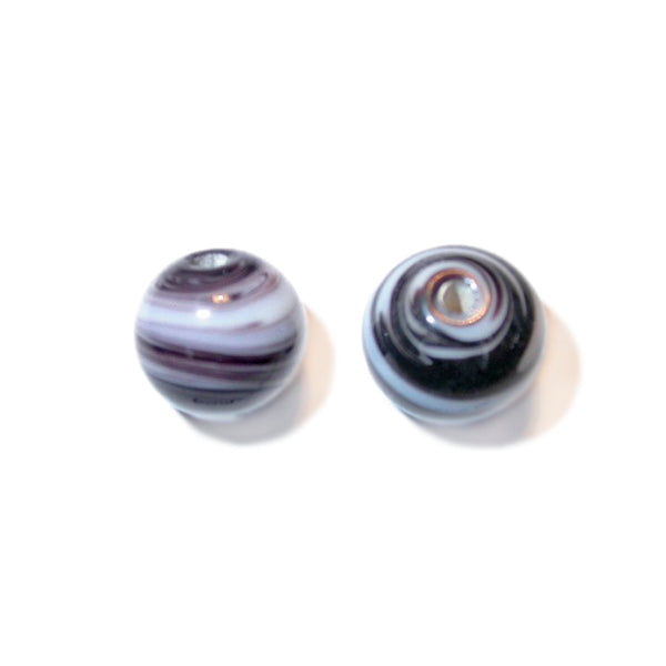 Black with white round glass bead