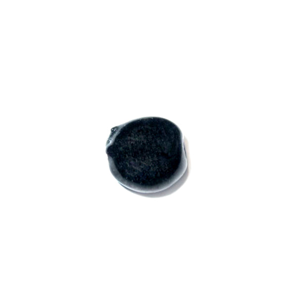 Black, flat, round glass bead