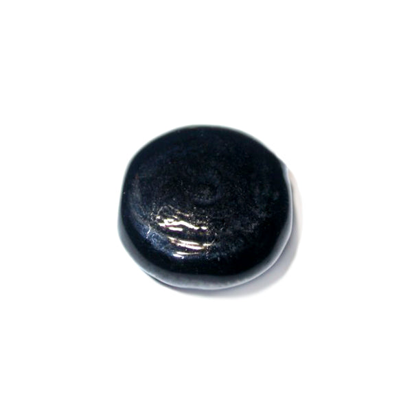 Black, flat round glass bead