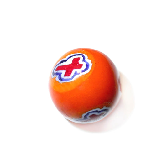 Big orange round glass bead with drawing