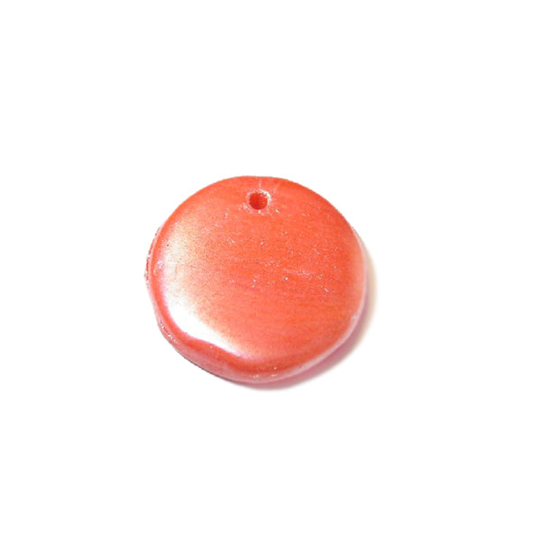 Orange, flat, round , hanging glass bead