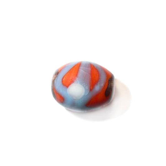 Orange glass bead; handpainted in grey and white