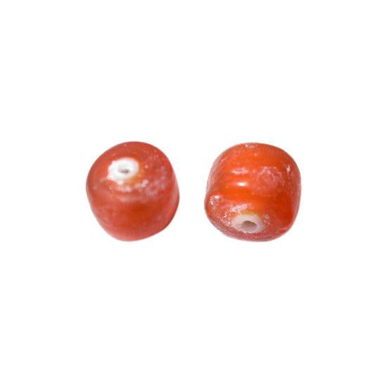 Orange, halfround, frosted glass bead with white inside