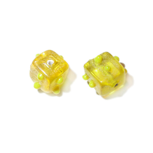 Yellow Square glass bead with dots