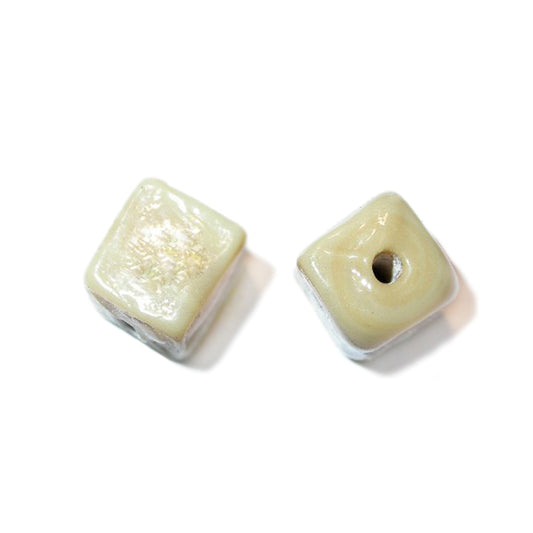 Beige, square glass bead