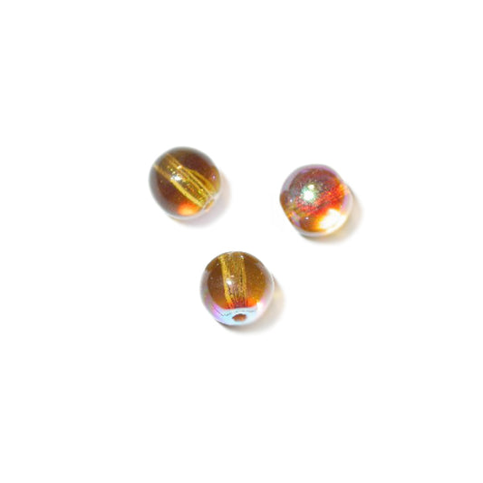 Brown yellow round glass bead, luster