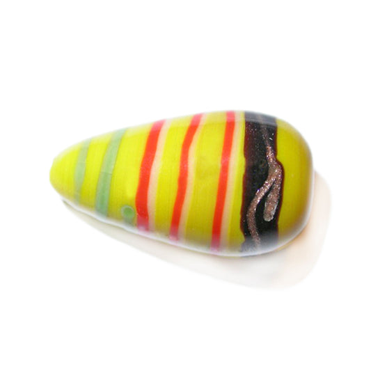 Coneform yellow glass bead with handpainted decoration