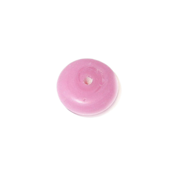 Pink, frosted glass bead with discusform