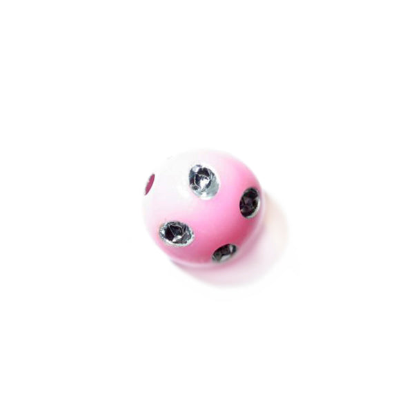 Pink round polyesterbead with metal colored holes