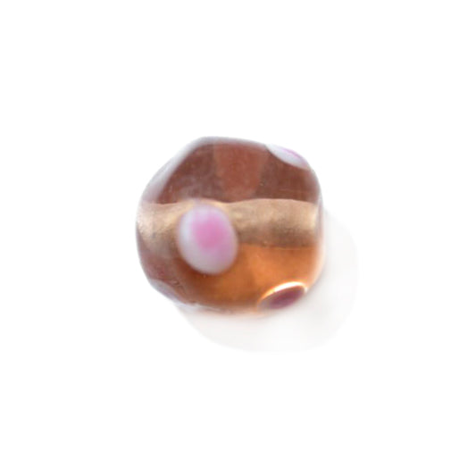 Salmon pink glass bead with very light pink dots