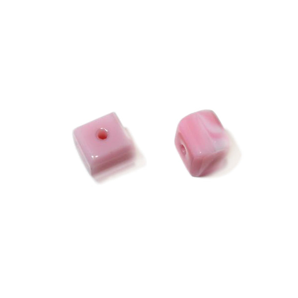 Pink square glass bead with rounded corners