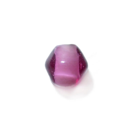 Pink glass bead in diabolic form with white inside