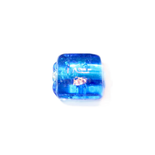 Blue, transparent flat, square glass bead