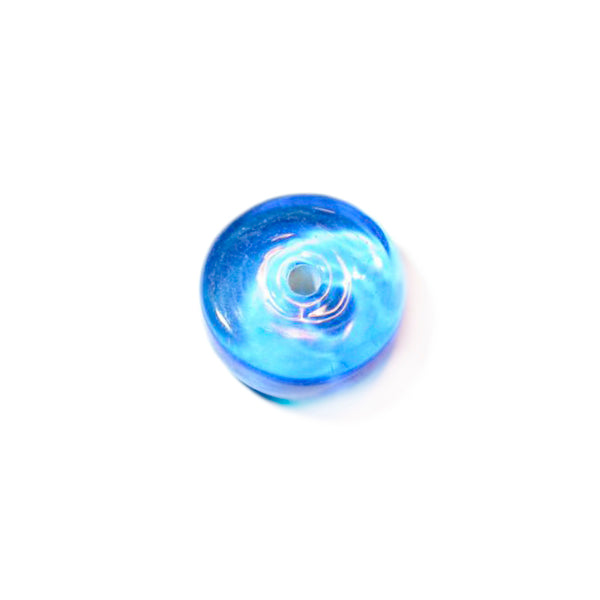 Blue transparent, flat, discusform  glass bead