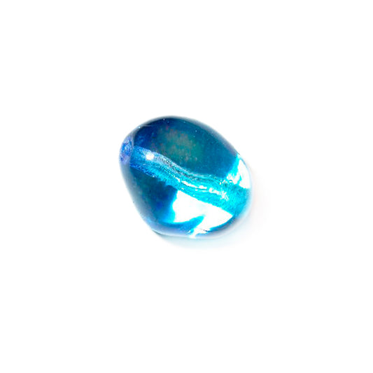 Blue transparent, flat, discusform  glass bead