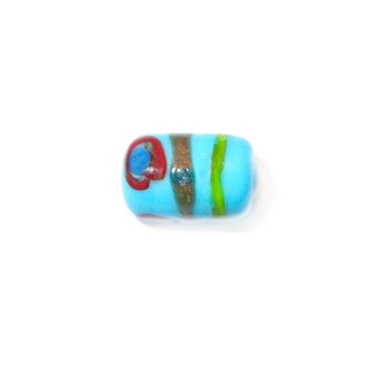 Lightblue oblong glass bead, painted