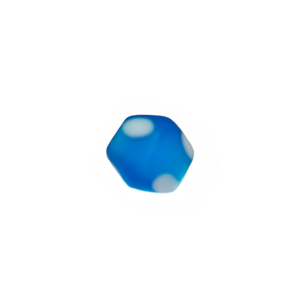 Frosted Blue glass bead with white dots