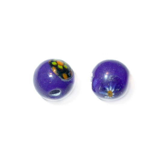 Darkblue frosted glass bead with drawings