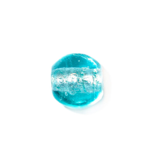 Lightblue glass bead with silver colored inside