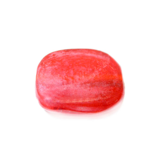 Red glass bead, flat, a little bit square