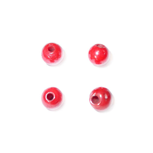 Round, Red  glass bead, luster