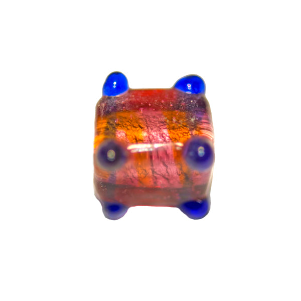 Red with blue square glass bead