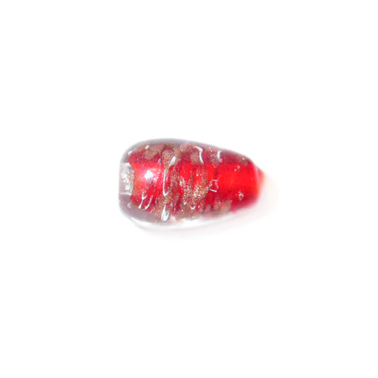 Transparent coneform glass bead, with red and goldcoloured inside