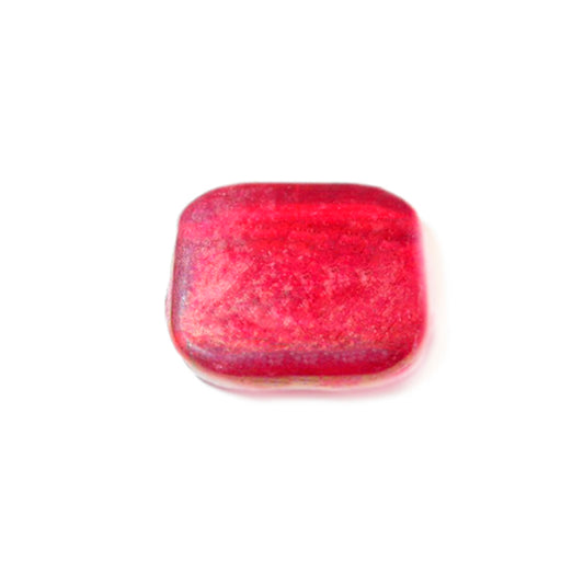 Red, square flat glass bead, luster