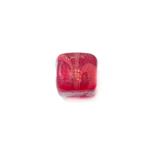 Red, square glassbead with drawing