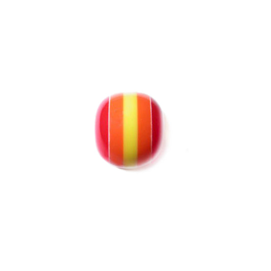 Red polyester bead with yellow and orange