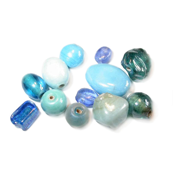 Blue glass bead mix; different sizes