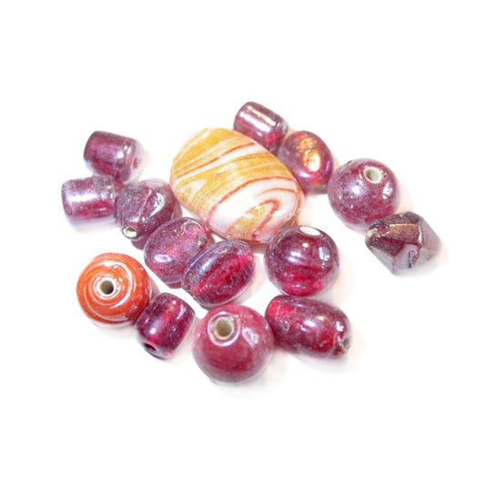 Red glass bead mix; different sizes