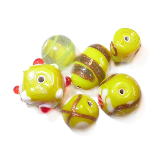 Yellow fantasy glass bead mix; Different sizes