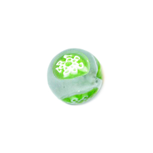 Transparent round glass bead with green decoration